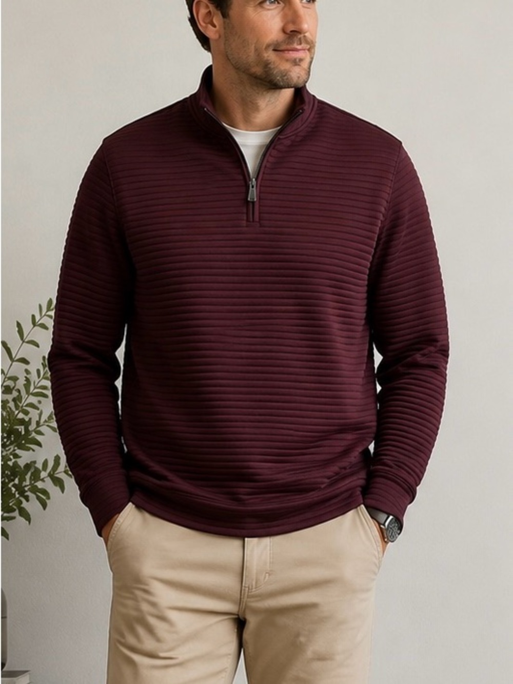 NWT Robert Barakett Diego Ribbed 1/2 Zip Pullover Burgundy LG
